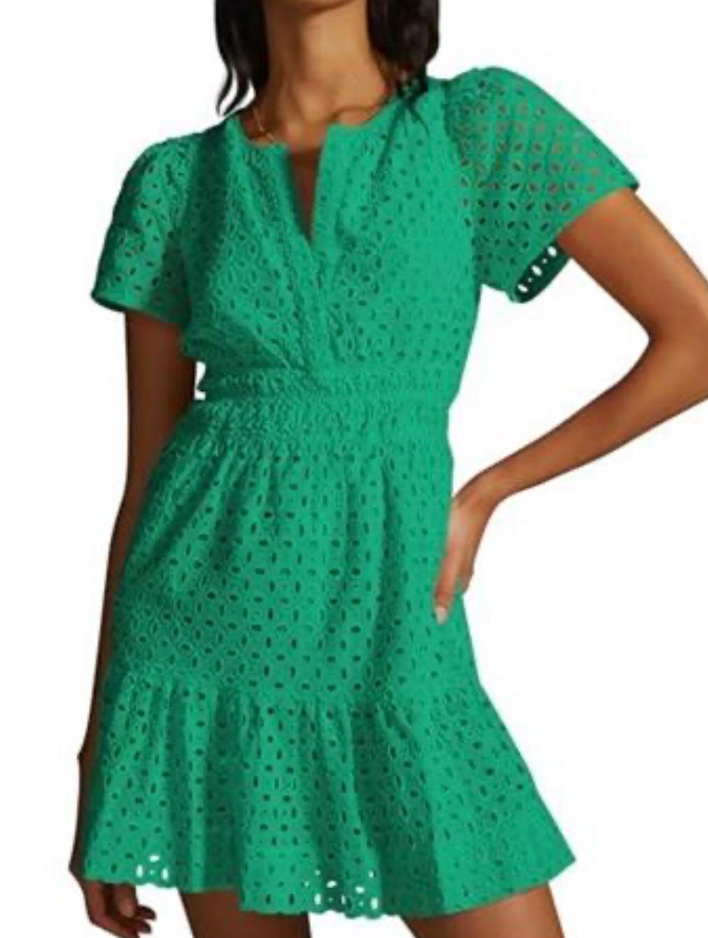 Short Sleeve Dress V Neck A Line