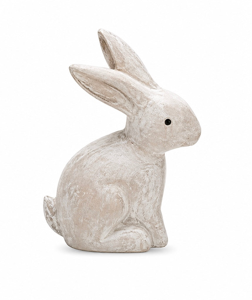 Wooden Antique White 3D Bunny Rabbit Figurines