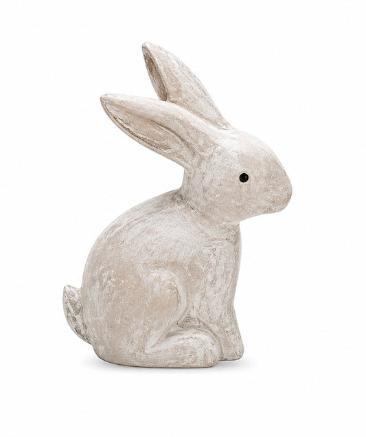 Wooden Antique White 3D Bunny Rabbit Figurines