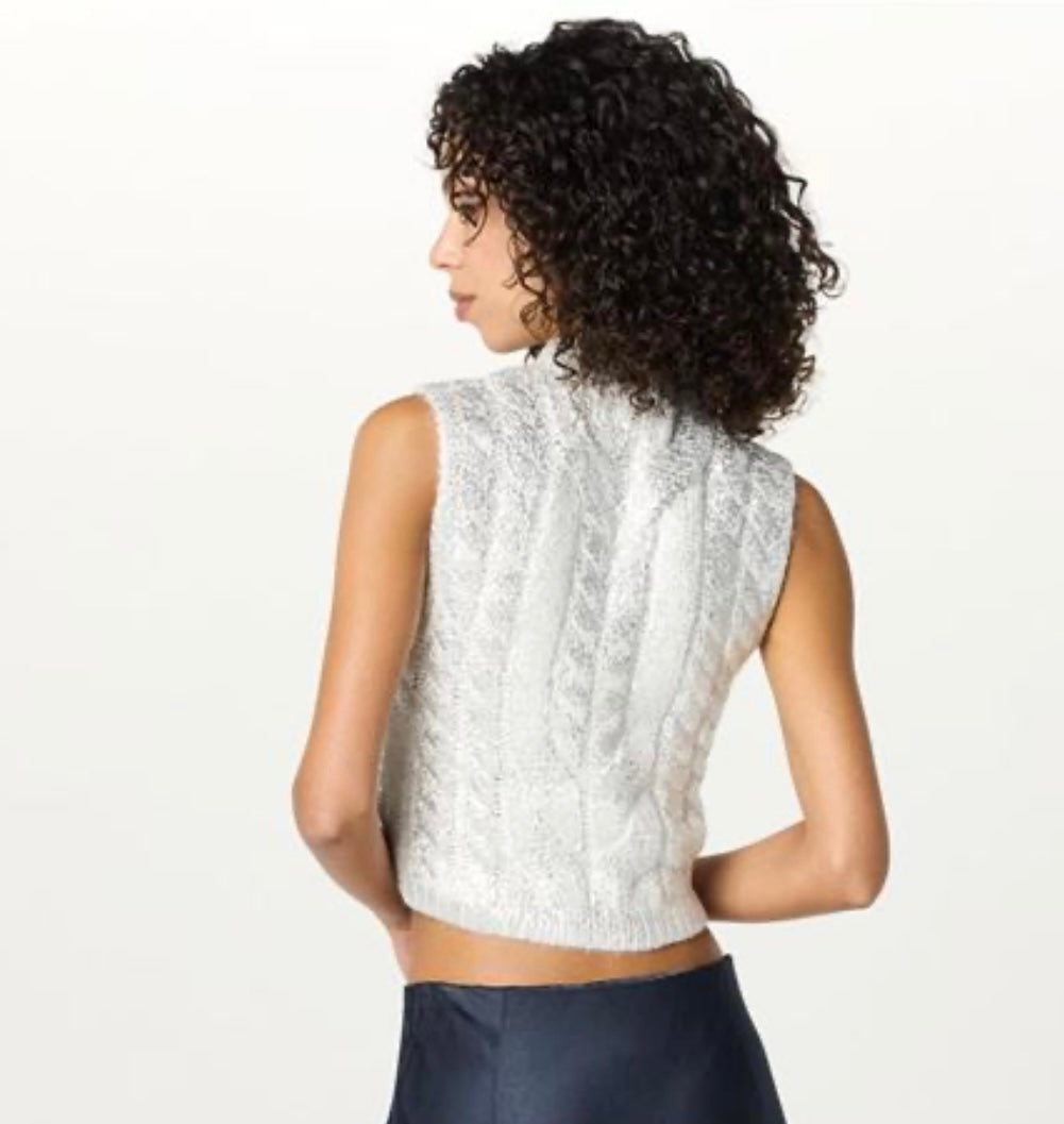 The Drop Womens Skye Metallic Cropped Vest, Silver Foil
