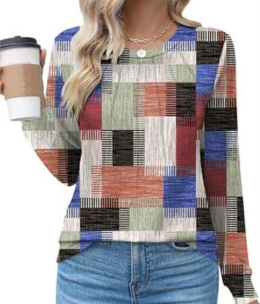 Women's Long Sleeve Crew Neck Pleated Dressy Casual Blouse