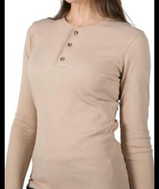 Women's Long Sleeve Shirts - Henley Buttons Basic Ribbed Knit