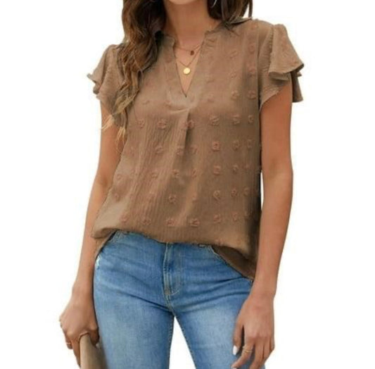 Ruffle Sleeve V Neck Top