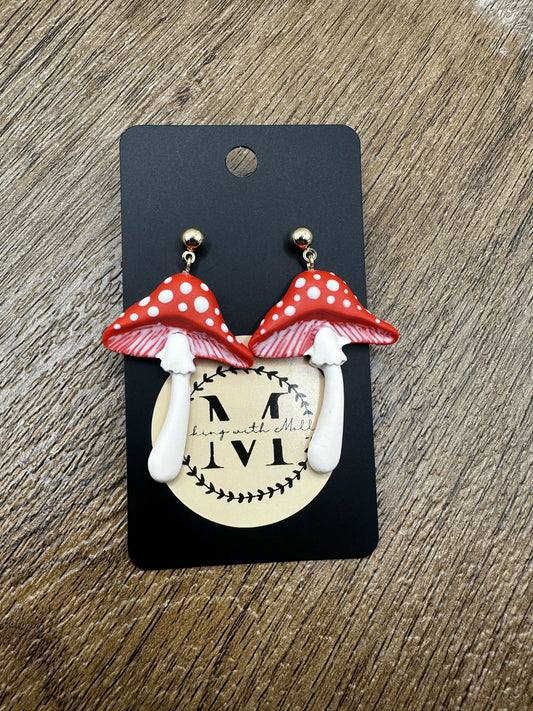 Red Mushroom Dangle Polymer Clay Earrings