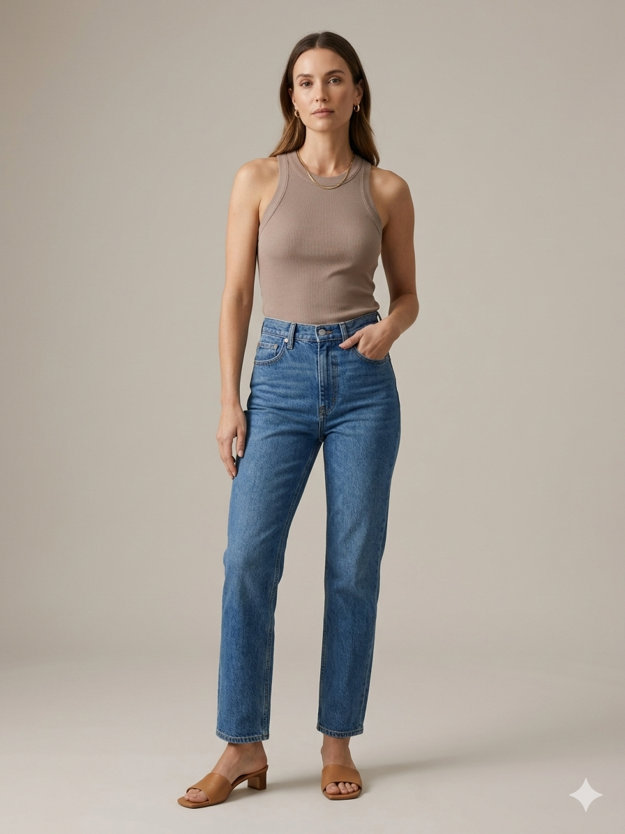 Miou Muse Classic Ribbed Tank Top in Taupe