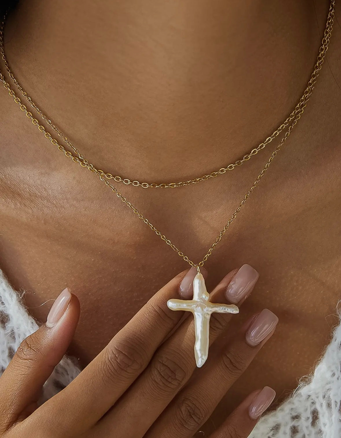 Freshwater Pearl Cross Necklace