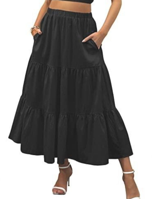 Boho Flowy Swing Tiered A-Line Maxi Skirt
