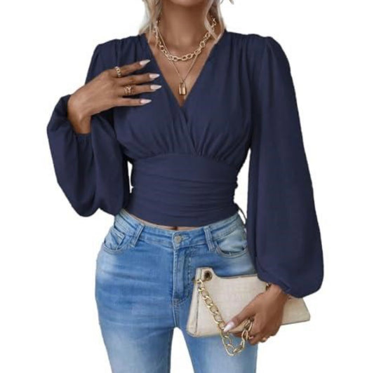 Lantern Sleeve Shirt with Ruching