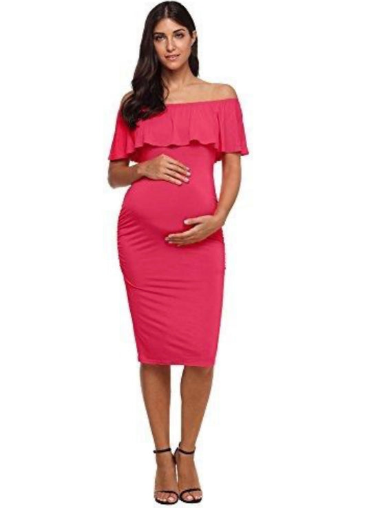 Maternity Dress Off Shoulder Ruffle Sleeveless Bodycon Dress