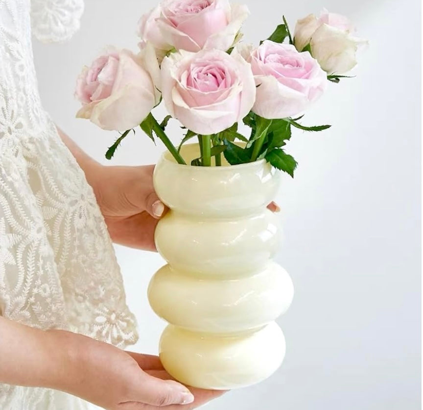 Milky Yellow Geometric Glass Vase, 7 inch