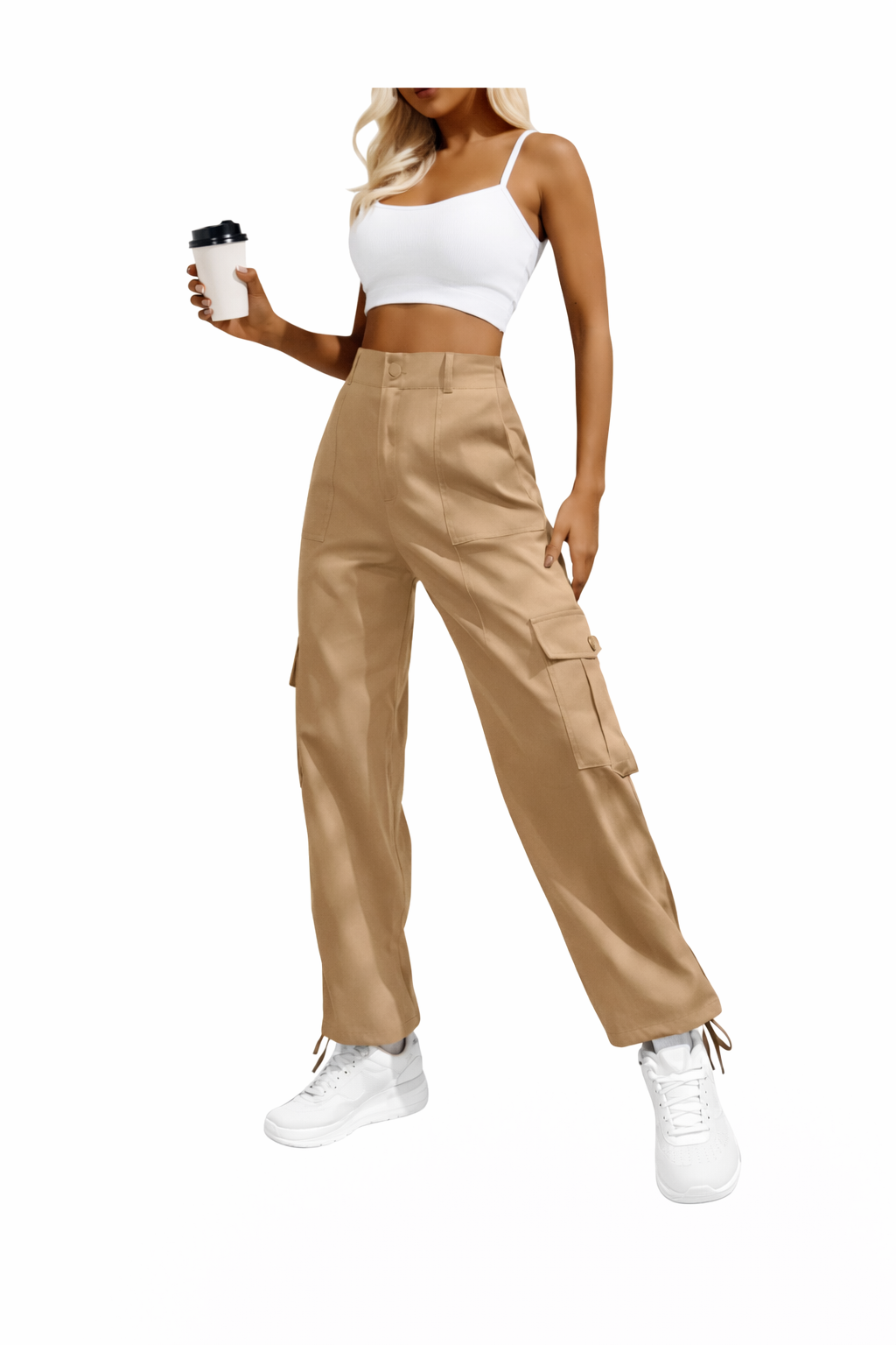 Women High Waist Khaki Cargo Pants
