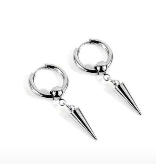 Silver Rivet Drop Earrings