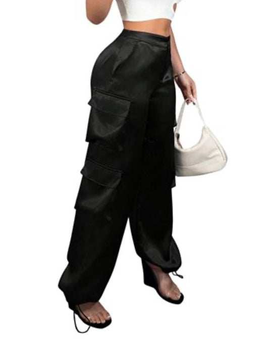 Satin Cargo Low Waist Wide Leg Pant