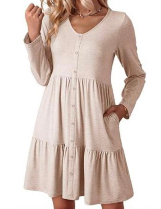 V Neck Button Up Long Sleeve Elastic Empire Waist
Ruffle Tiered Dress