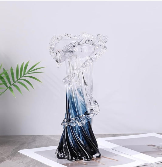 Blue White Clear Wave Vase