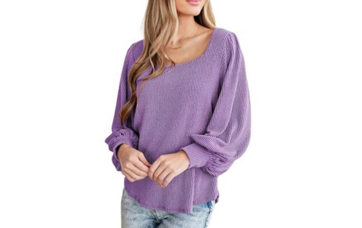 Long Sleeve Square Neck Solid Pullover