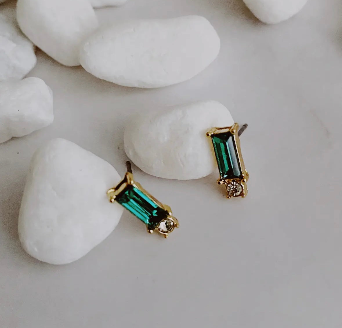 Baguette Cut Stone Stud Earrings
