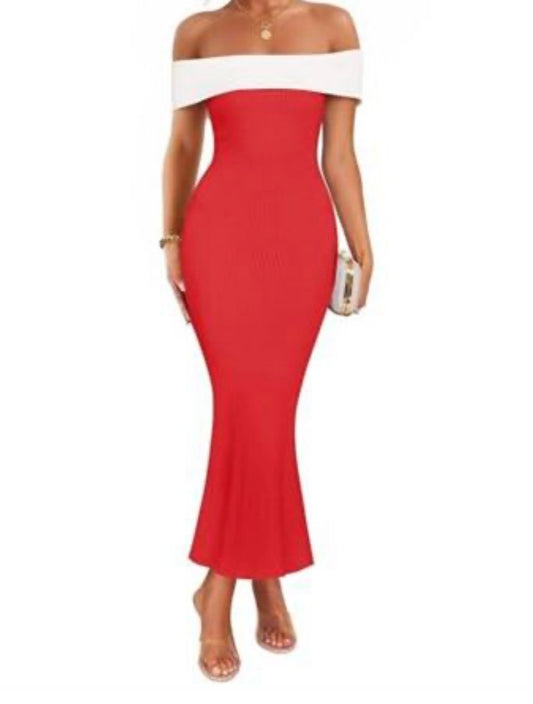Off The Shoulder Ribbed Knit Sweater Dresses
