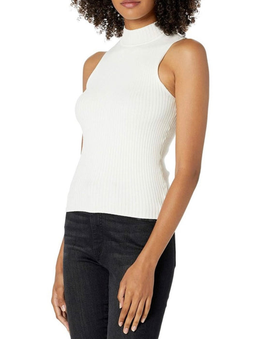 Sleeveless Mock Neck Rib Sweater , Ivory