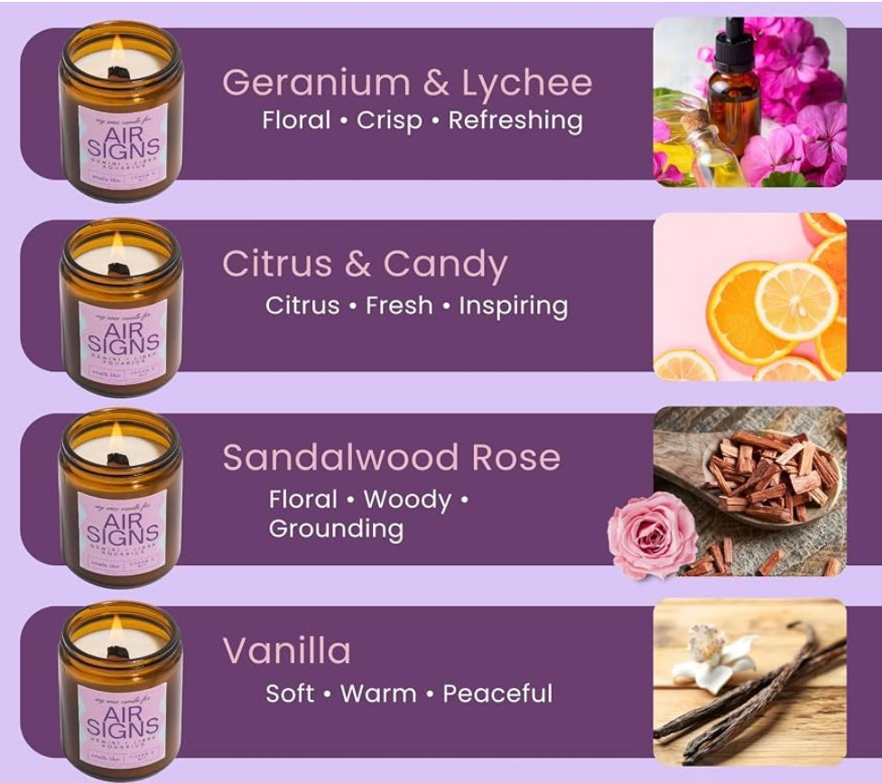 Zodiac Astrology Wood Wick Candles