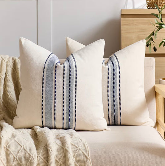 Striped Linen Textured Throw Pillows