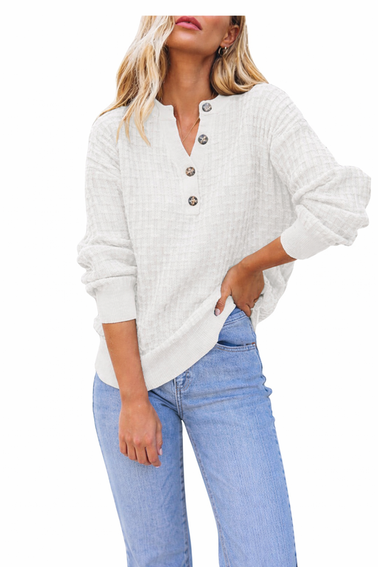 Plus Size Henley White Sweater