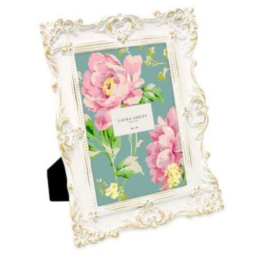 Laura Ashley 5x7 White & Gold Ornate Textured Hand-Crafted Frame