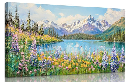 Lakeside Mountain Forest Landscape Paintings Wall Art