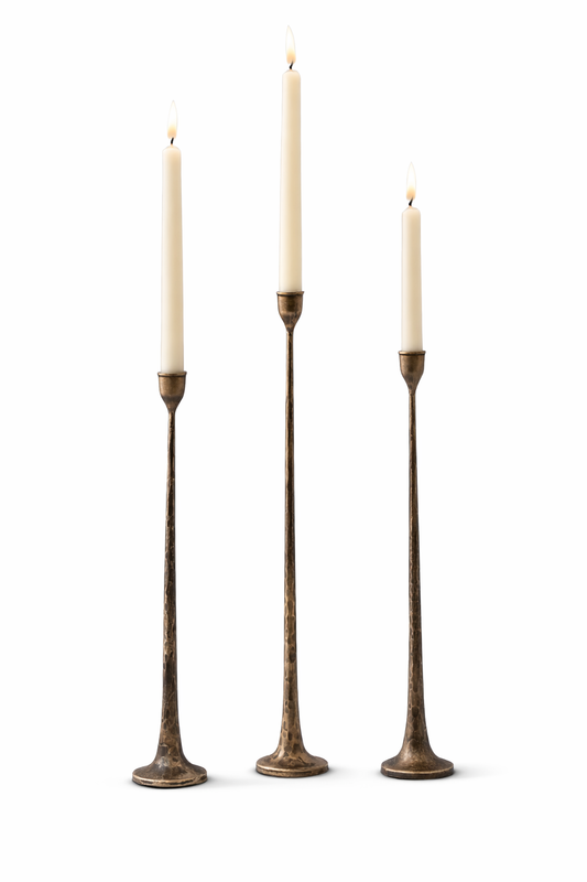 Iron Antique Gold Candlestick Holders, Set of 3