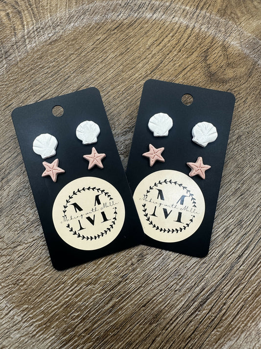 Shell & Starfish Sea Pack Polymer Clay Earrings