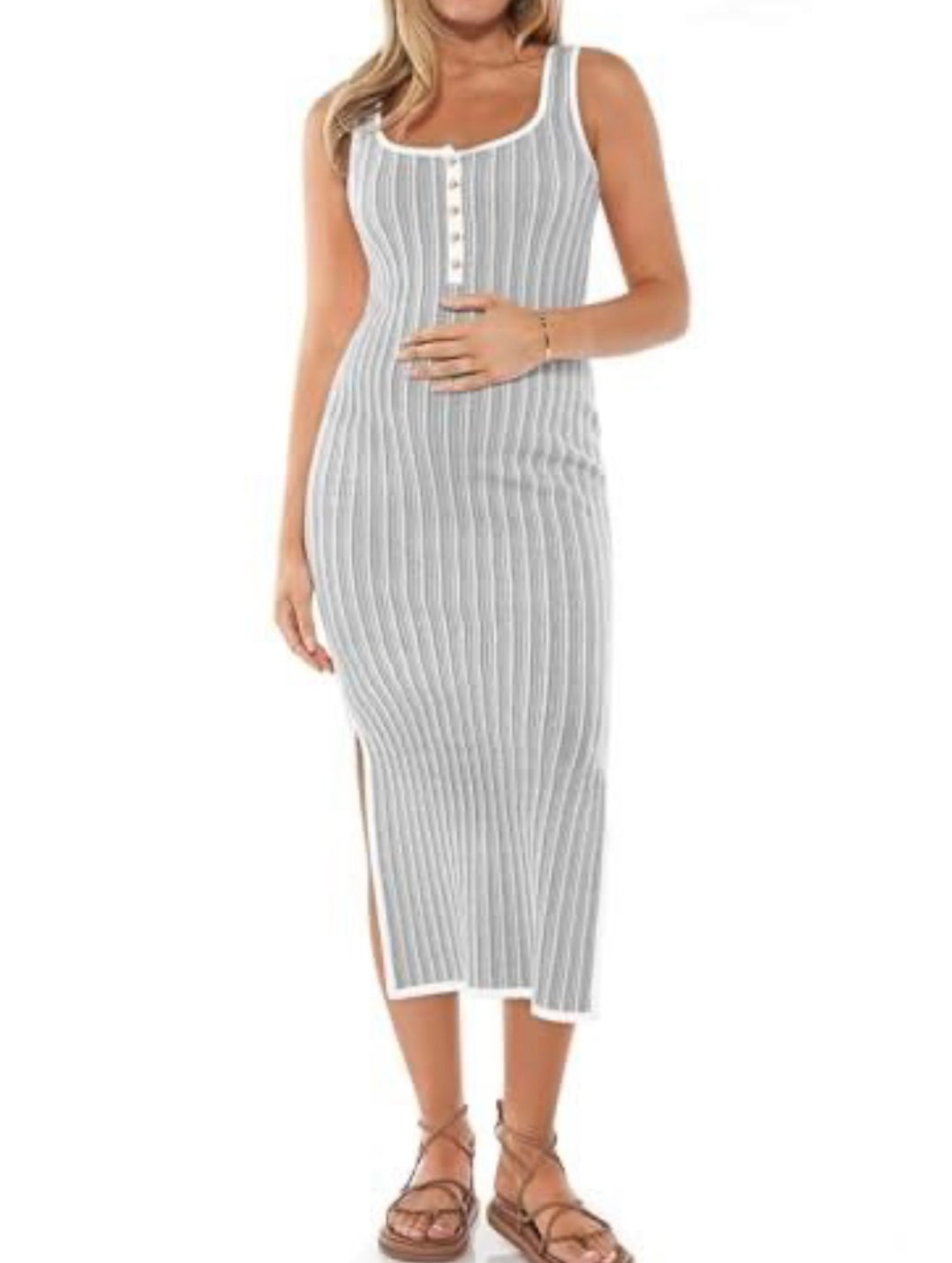 Maternity Dress Sleeveless Button Long Dress