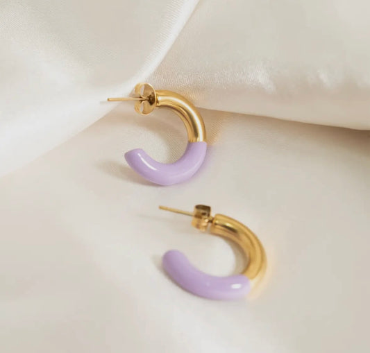 18K Gold Pvd Stainless Steel Purple Huggie Earrings