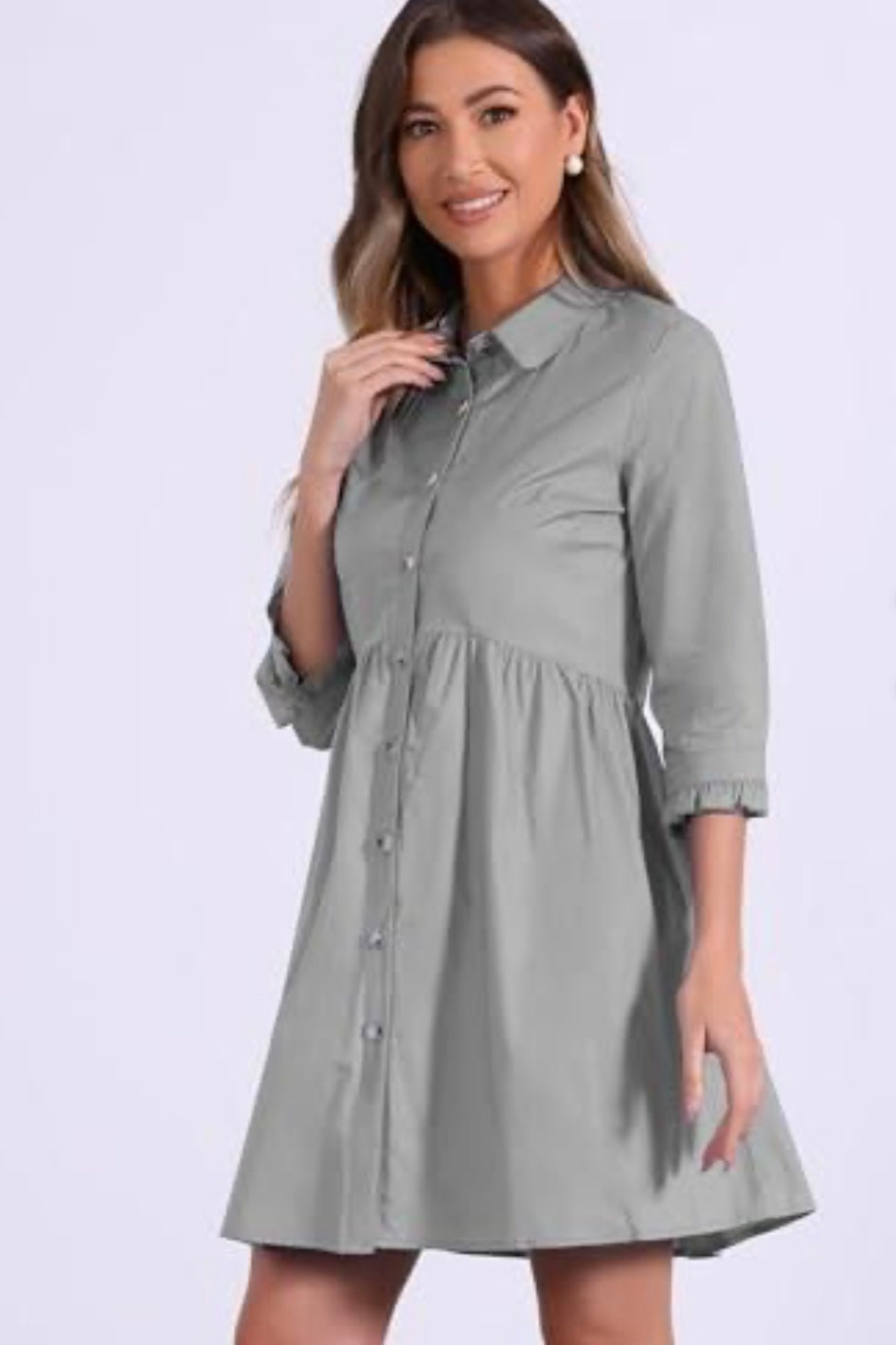 Shirt Dress Button Down with3/4 Sleeve