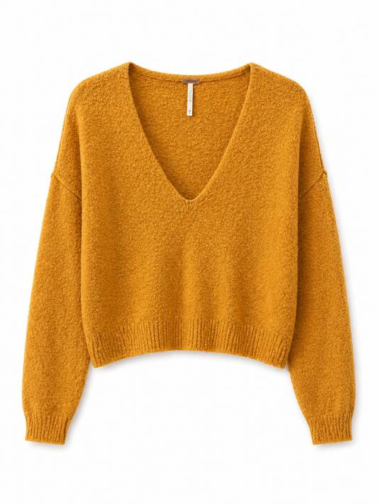 Golden Yellow Free People Fuzzy Teddy Bear Sweater