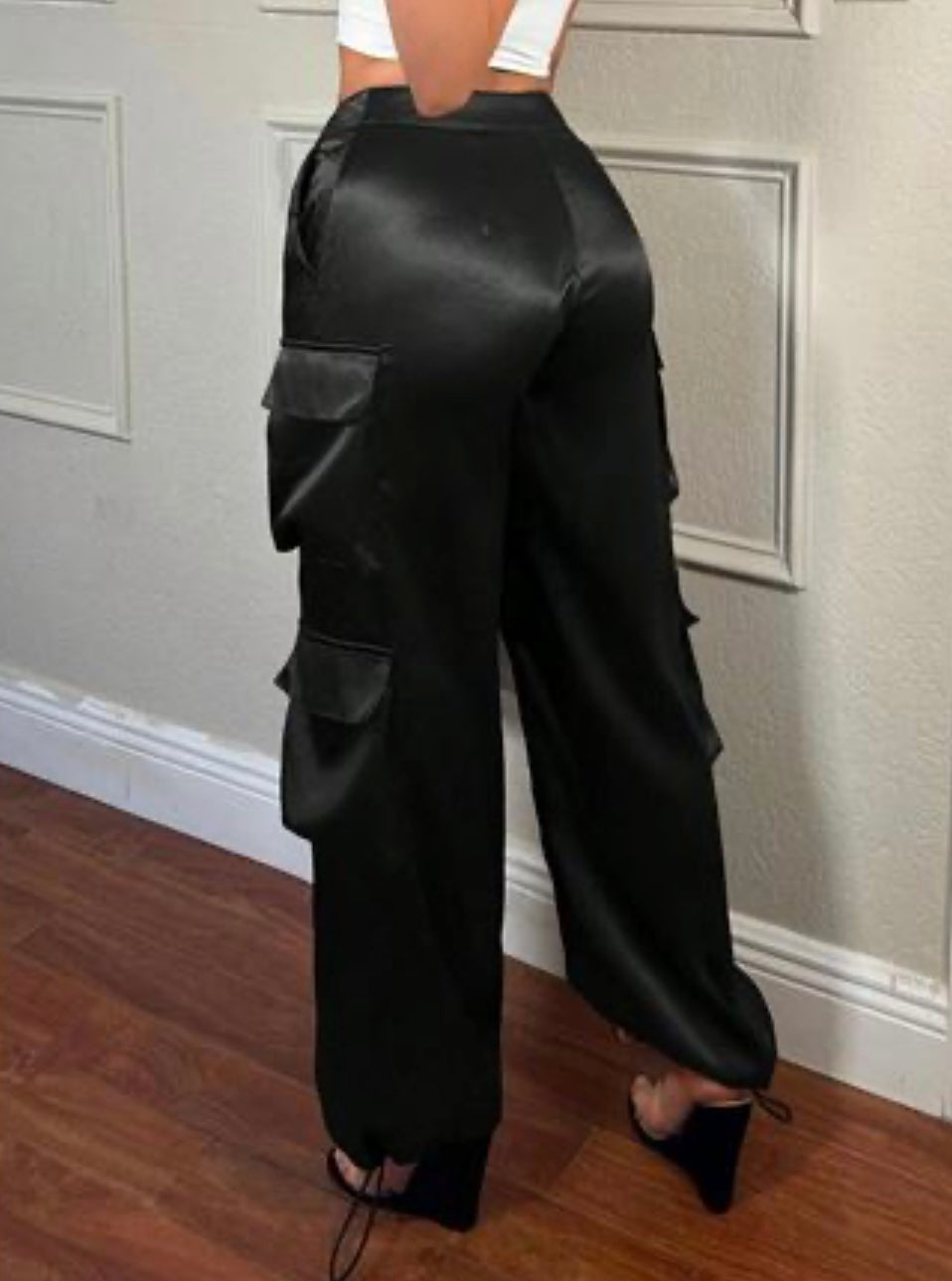 Satin Cargo Low Waist Wide Leg Pant