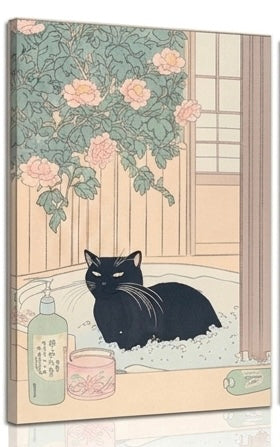 Funny Japanese Bathroom Cat Wall Art