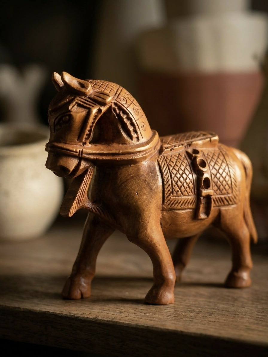 Hand-Carved Wooden War Horse – Heritage Edition