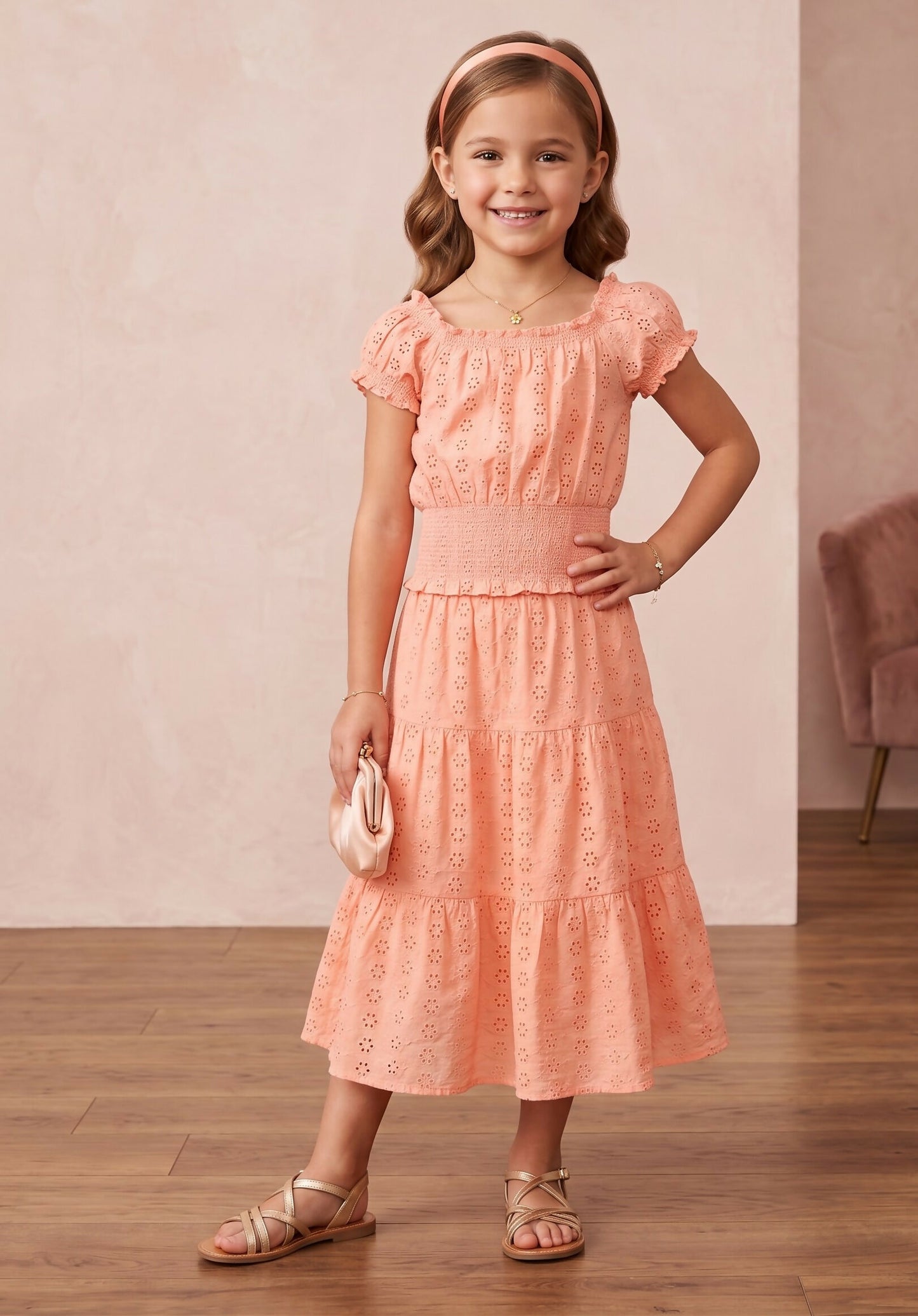 The Coral Sunrise Eyelet Top