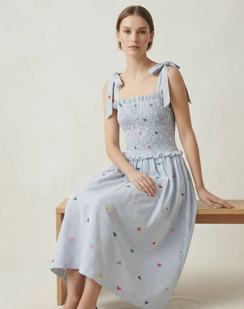 The Embroidered Bees Smock Dress