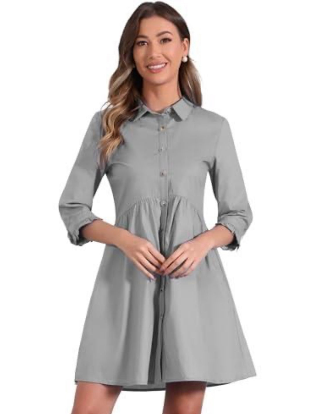 Shirt Dress Button Down with3/4 Sleeve