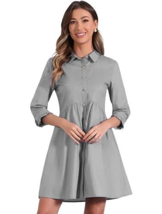 Shirt Dress Button Down with3/4 Sleeve