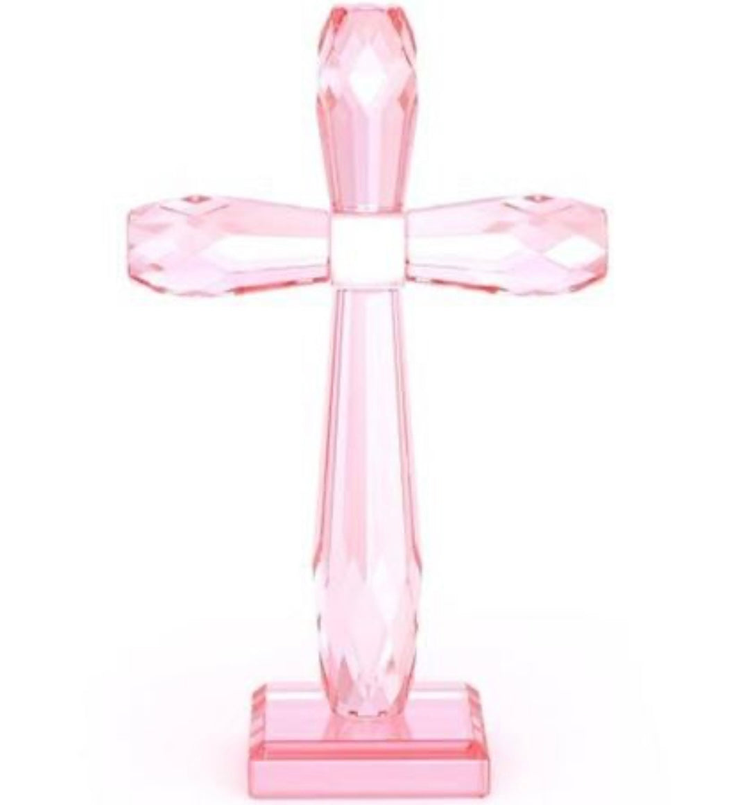 Crystal Standing Cross Decor, Pink