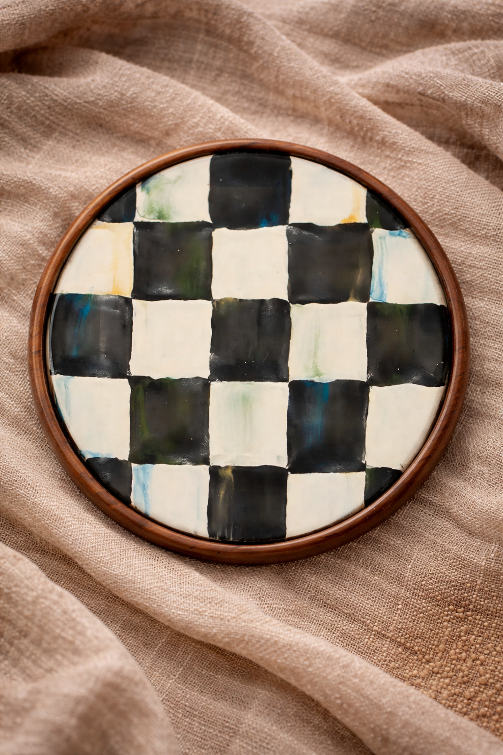 Black & White Checkerboard Wood Coasters (Set of 6)