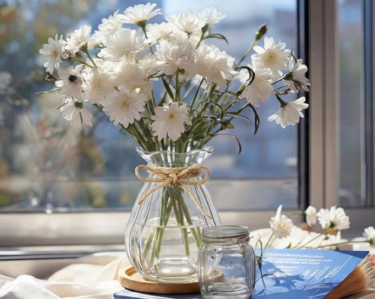 Clear Bulb Glass Vases with Bamboo Coaster