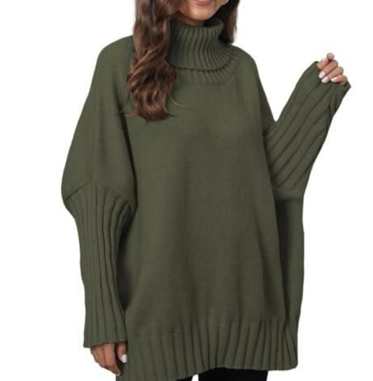 Oversized Turtleneck Sweater, Olive