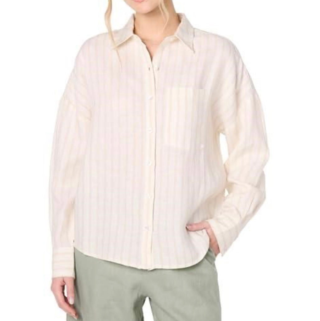 Avila Classic Linen Button Down, Flax Stripe