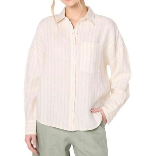Avila Classic Linen Button Down, Flax Stripe