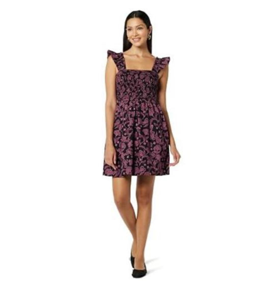 Ruffled-Shoulder Smocked Mini Dress