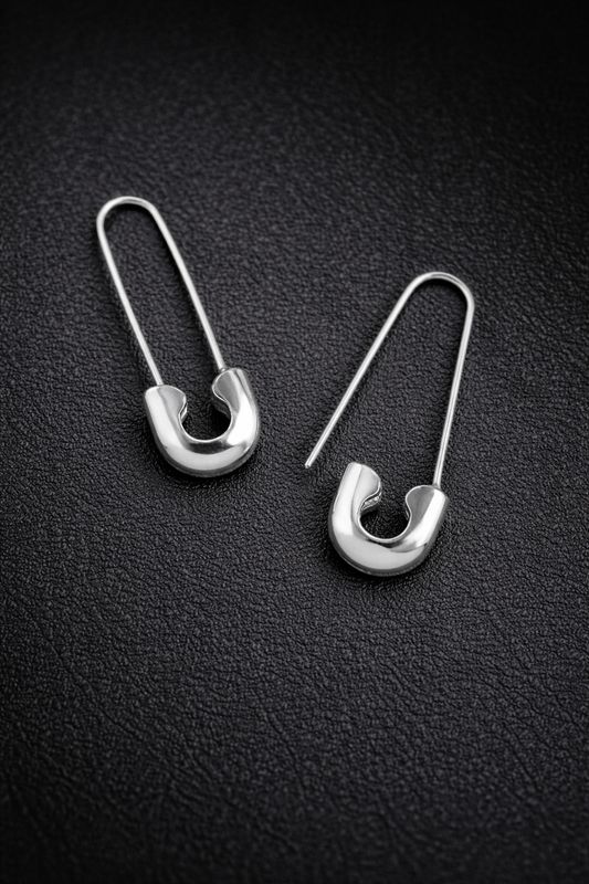Silver Safety Pin Drop Earrings