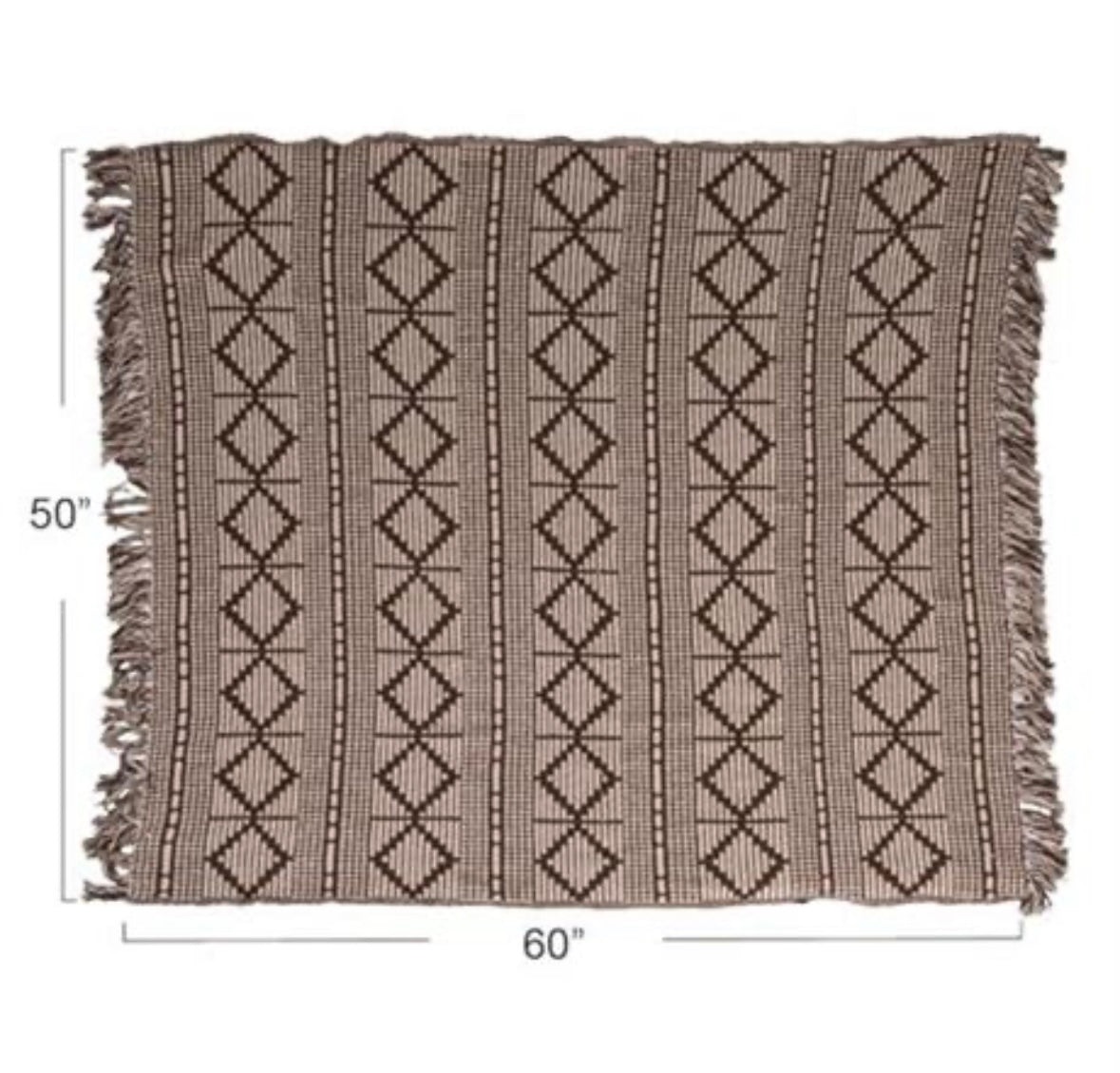 Soft Recycled Cotton Blend Throw with Diamond Pattern, Brown
